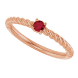 14K Gold Round Lab-Grown Ruby Rope Solitaire Ring - Rose Gold - view 15