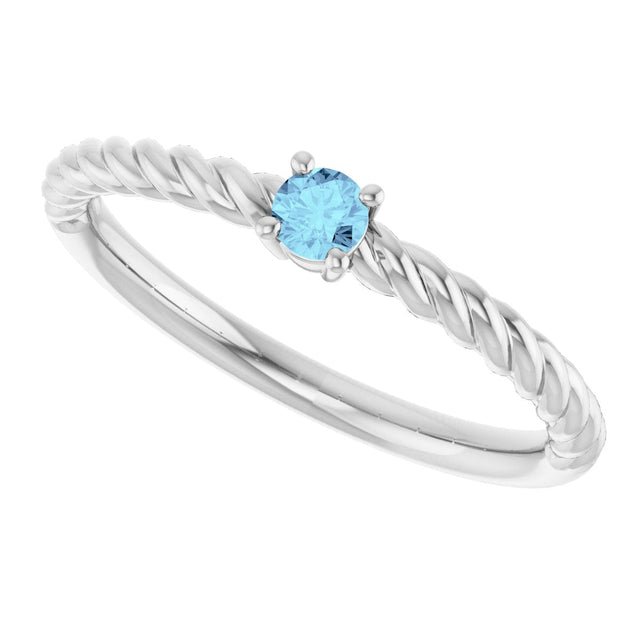 Platinum Round Natural Aquamarine Rope Solitaire Ring - view 15