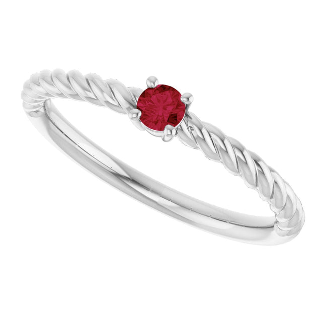14K Gold Round Natural Ruby Rope Solitaire Ring - White Gold - view 15