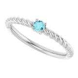 Platinum Round Natural Blue Zircon Rope Solitaire Ring - view 15