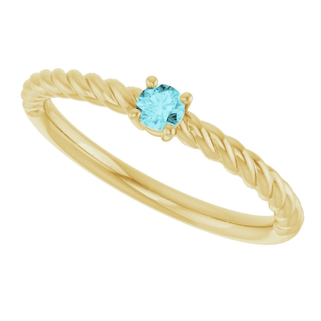 14K Gold Round Natural Blue Zircon Rope Solitaire Ring - Yellow Gold - view 15