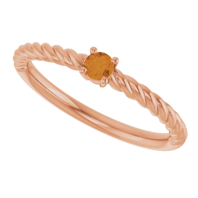 14K Gold Round Natural Citrine Rope Solitaire Ring - Rose Gold - view 15