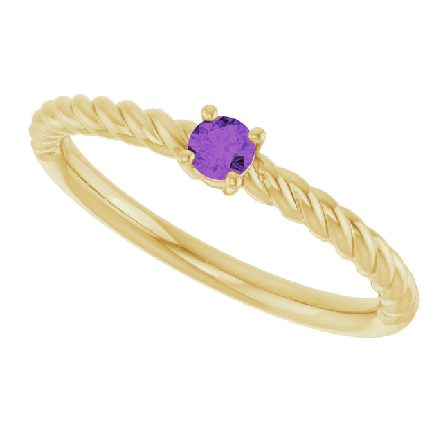 14K Gold Round Natural Amethyst Rope Solitaire Ring - Yellow Gold - view 15