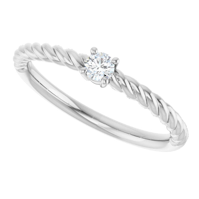 14K Gold Round Natural White Sapphire Rope Solitaire Ring - White Gold - view 15