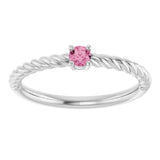 14K Gold Round Natural Pink Tourmaline Rope Solitaire Ring - White Gold - view 14