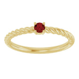14K Gold Round Natural Mozambique Garnet Rope Solitaire Ring - Yellow Gold - view 13