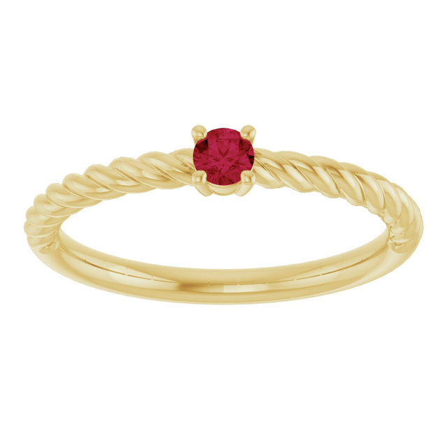 14K Gold Round Lab-Grown Ruby Rope Solitaire Ring - Yellow Gold - view 13