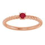 14K Gold Round Lab-Grown Ruby Rope Solitaire Ring - Rose Gold - view 13