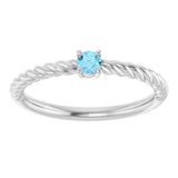 Platinum Round Natural Aquamarine Rope Solitaire Ring - view 13