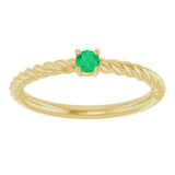 14K Gold Round Natural Emerald Rope Solitaire Ring - Yellow Gold - view 13