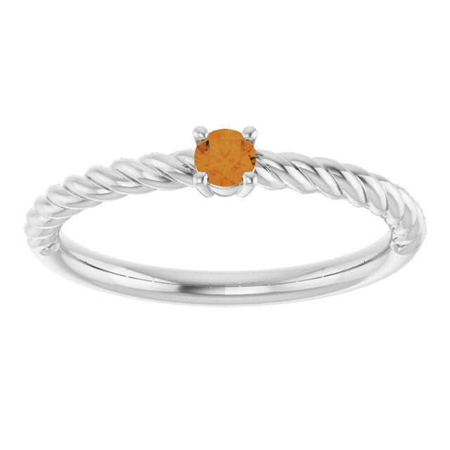 14K Gold Round Natural Citrine Rope Solitaire Ring - White Gold - view 13