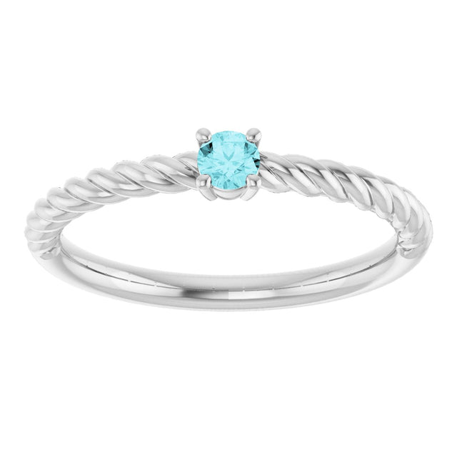 Platinum Round Natural Blue Zircon Rope Solitaire Ring - view 13