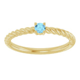 14K Gold Round Natural Aquamarine Rope Solitaire Ring - Yellow Gold - view 14