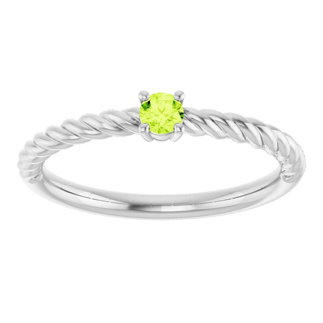 14K Gold Round Natural Peridot Rope Solitaire Ring - White Gold - view 13