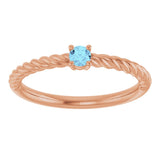 14K Gold Round Natural Aquamarine Rope Solitaire Ring - Rose Gold - view 13