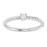 14K Gold Round Natural White Sapphire Rope Solitaire Ring - White Gold - view 13