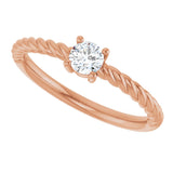 14K Gold Round Natural White Sapphire Rope Solitaire Ring - Rose Gold - view 15