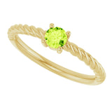 14K Gold Round Natural Peridot Rope Solitaire Ring - Yellow Gold - view 12