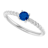 Platinum Round Natural Blue Sapphire Rope Solitaire Ring - view 12