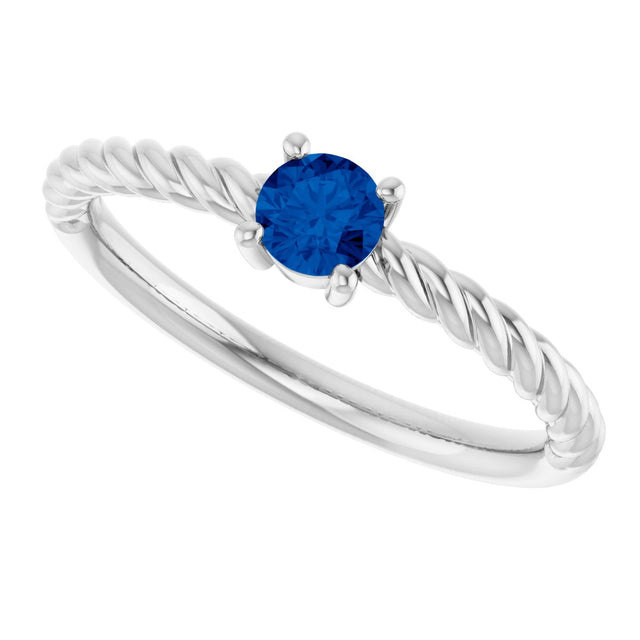Platinum Round Lab-Grown Blue Sapphire Rope Solitaire Ring - view 12