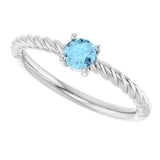 14K Gold Round Natural Aquamarine Rope Solitaire Ring - White Gold - view 12
