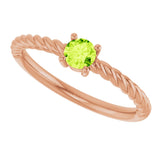 14K Gold Round Natural Peridot Rope Solitaire Ring - Rose Gold - view 15