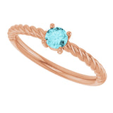 14K Gold Round Natural Blue Zircon Rope Solitaire Ring - Rose Gold - view 15