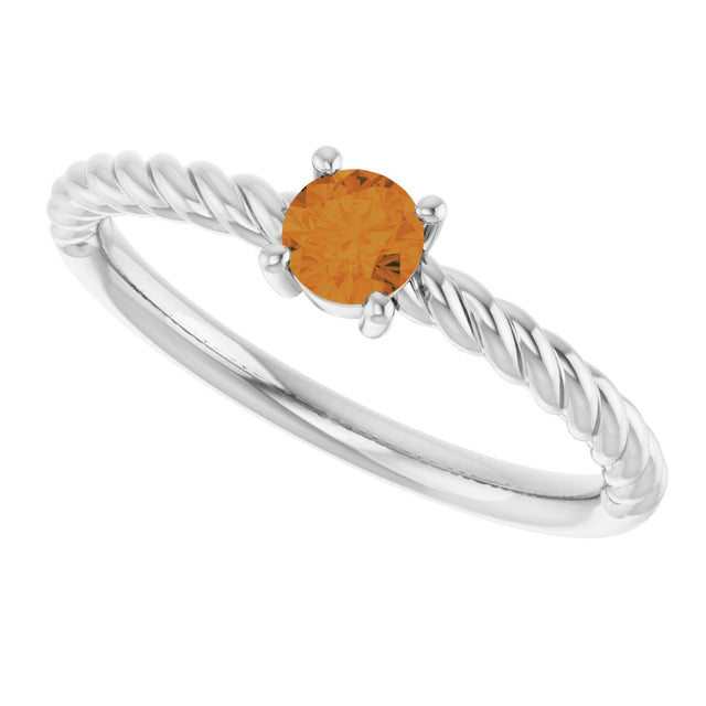 Platinum Round Natural Citrine Rope Solitaire Ring - view 12