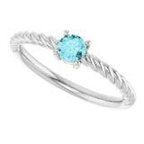 14K Gold Round Natural Blue Zircon Rope Solitaire Ring - White Gold - view 12