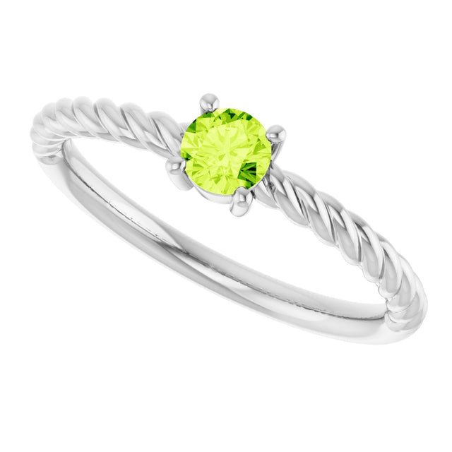14K Gold Round Natural Peridot Rope Solitaire Ring - White Gold - view 12