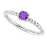 14K Gold Round Natural Amethyst Rope Solitaire Ring - White Gold - view 12