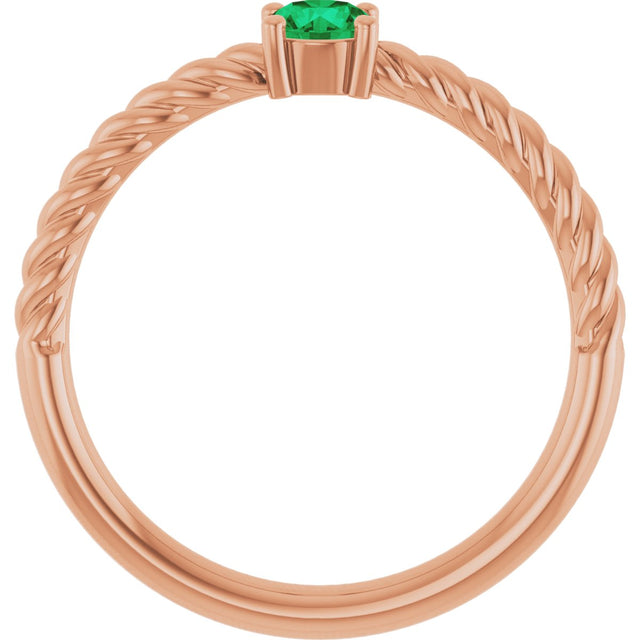 14K Gold Round Lab-Grown Emerald Rope Solitaire Ring - Rose Gold - view 12