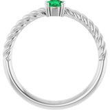 14K Gold Round Natural Emerald Rope Solitaire Ring - White Gold - view 10