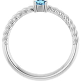 Platinum Round Natural Aquamarine Rope Solitaire Ring - view 13