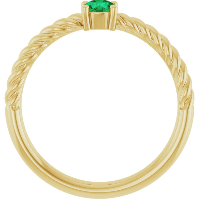 14K Gold Round Lab-Grown Emerald Rope Solitaire Ring - Yellow Gold - view 10