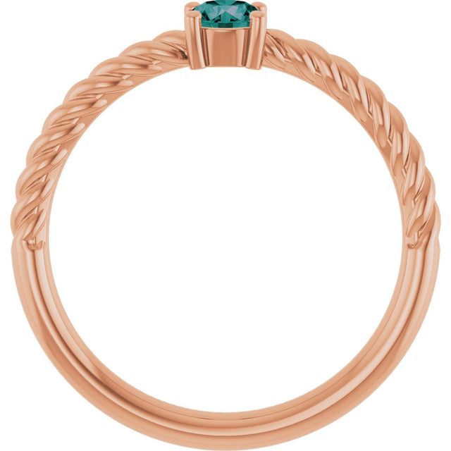 14K Gold Round Lab-Grown Alexandrite Rope Solitaire Ring - Rose Gold - view 12