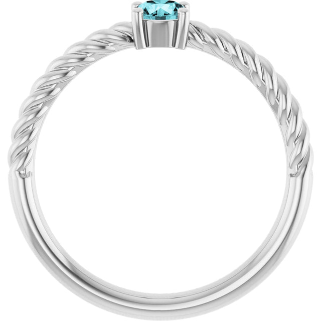 Platinum Round Natural Blue Zircon Rope Solitaire Ring - view 13