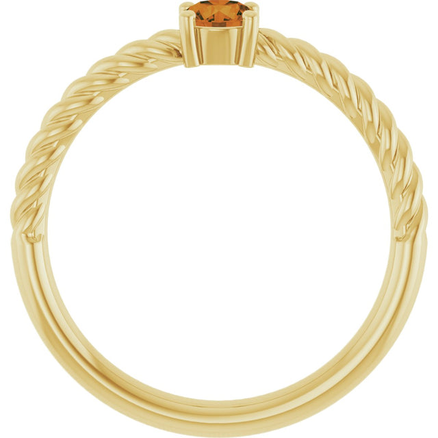 14K Gold Round Natural Citrine Rope Solitaire Ring - Yellow Gold - view 10