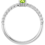 14K Gold Round Natural Peridot Rope Solitaire Ring - White Gold - view 10