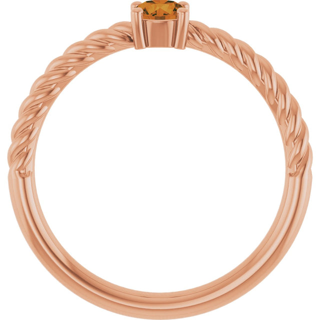 14K Gold Round Natural Citrine Rope Solitaire Ring - Rose Gold - view 12