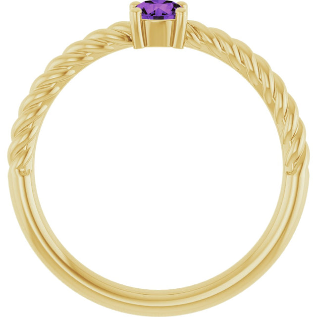 14K Gold Round Natural Amethyst Rope Solitaire Ring - Yellow Gold - view 11