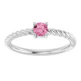 14K Gold Round Natural Pink Tourmaline Rope Solitaire Ring - White Gold - view 12