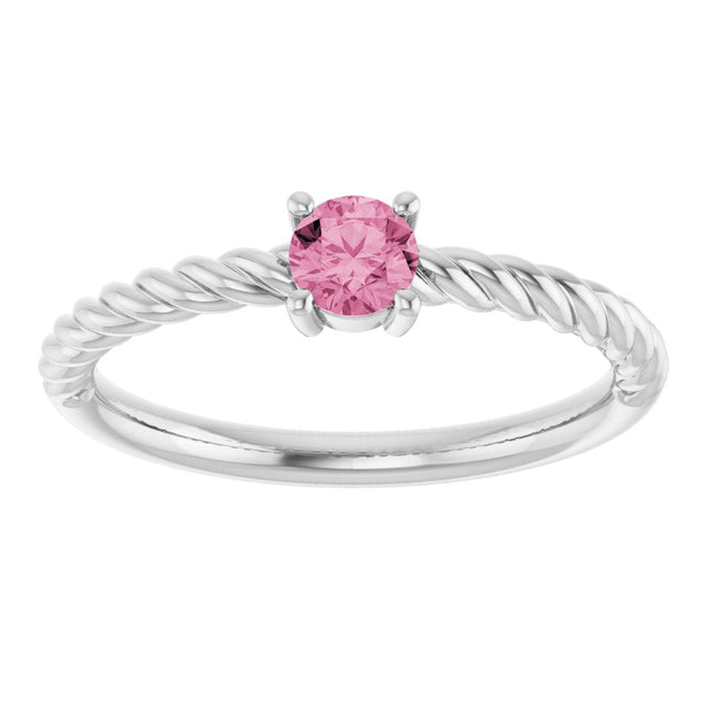14K Gold Round Natural Pink Tourmaline Rope Solitaire Ring - White Gold - view 12