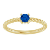 14K Gold Round Lab-Grown Blue Sapphire Rope Solitaire Ring - Yellow Gold - view 12