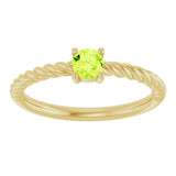 14K Gold Round Natural Peridot Rope Solitaire Ring - Yellow Gold - view 11