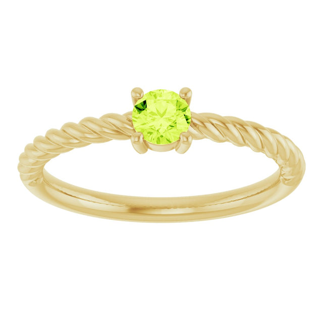 14K Gold Round Natural Peridot Rope Solitaire Ring - Yellow Gold - view 11