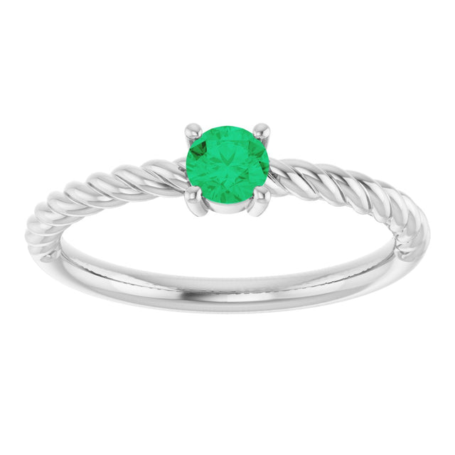 14K Gold Round Natural Emerald Rope Solitaire Ring - White Gold - view 11