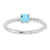 Platinum Round Natural Aquamarine Rope Solitaire Ring - view 15