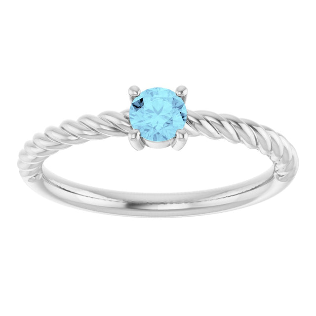 14K Gold Round Natural Aquamarine Rope Solitaire Ring - White Gold - view 11
