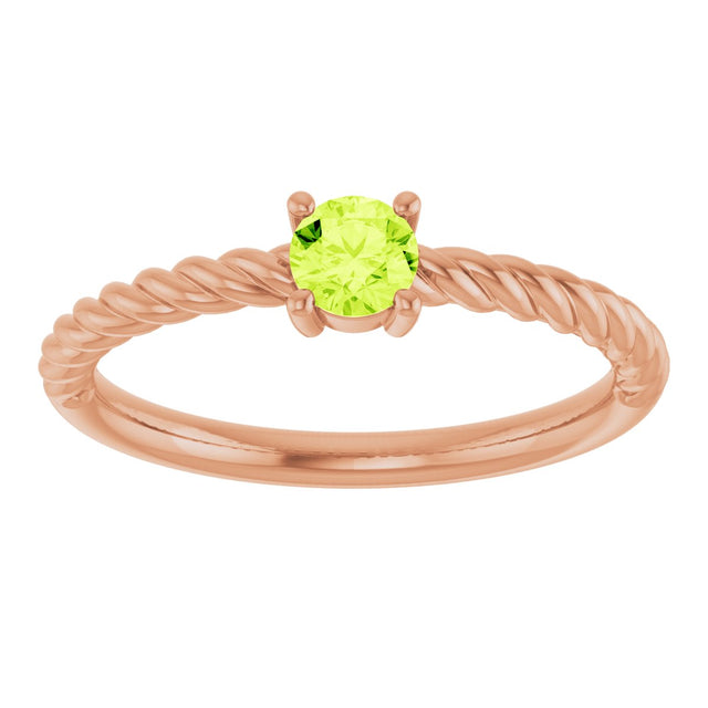 14K Gold Round Natural Peridot Rope Solitaire Ring - Rose Gold - view 13